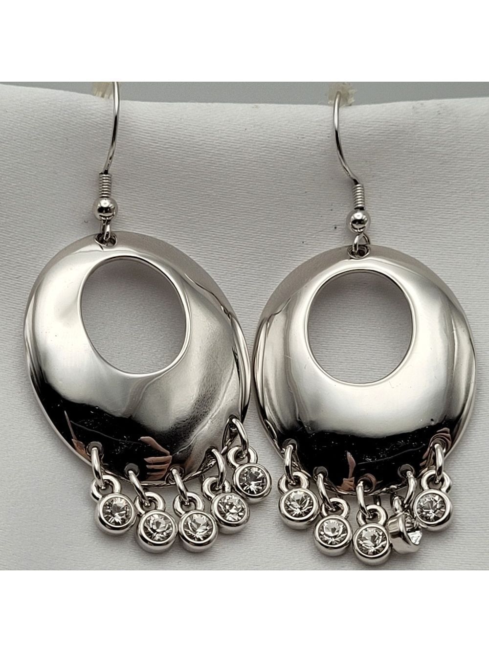 Modernist Butler Dangle Earrings w/CZ Rhinestones Charms Silver Tone Estate Sale